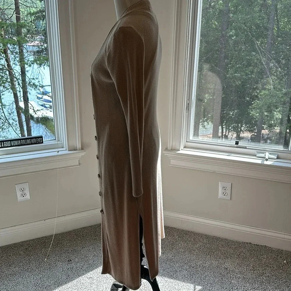 NWOT Gibsonlook Long Tan Ribbed Duster, Medium, Never Worn - Picture 3 of 6